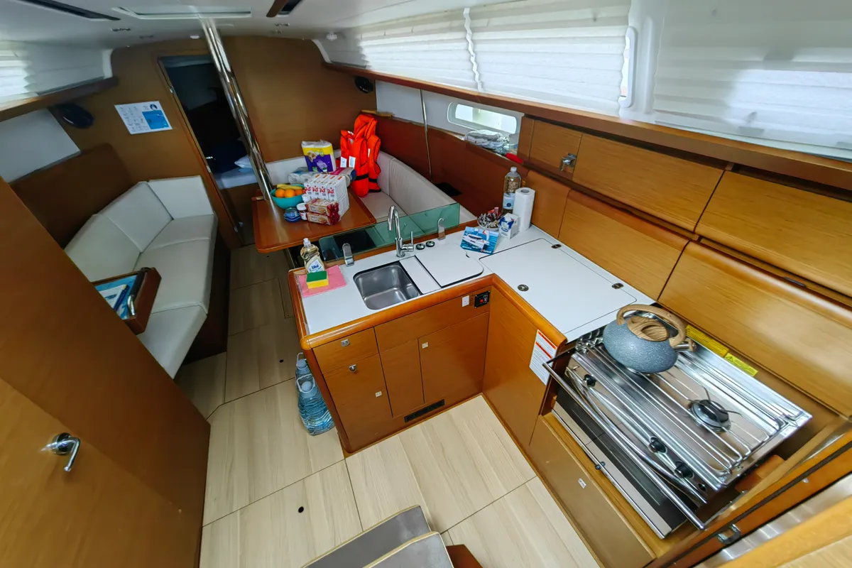 Galley of Islanders, a Jeanneau Sun Odyssey 389 sailboat at Mali Lošinj, Croatia