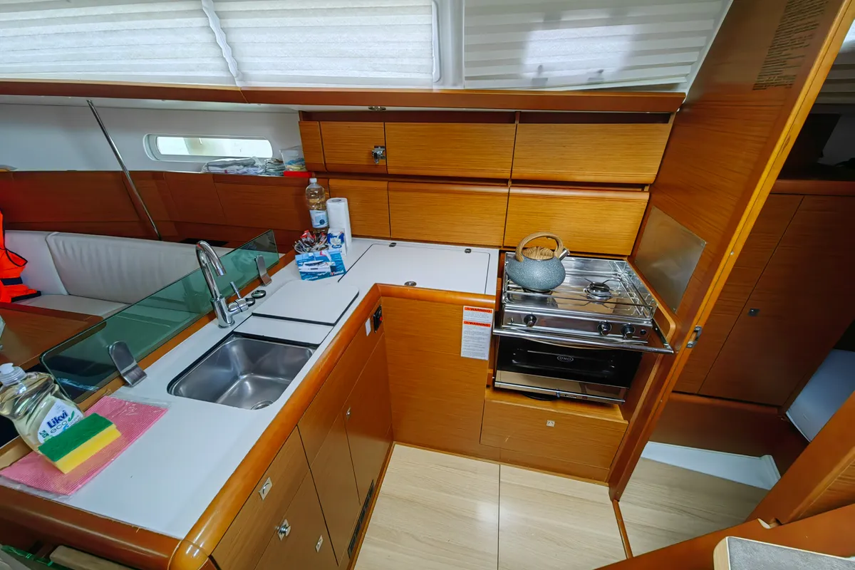 Galley of Islanders, a Jeanneau Sun Odyssey 389 sailboat at Mali Lošinj, Croatia