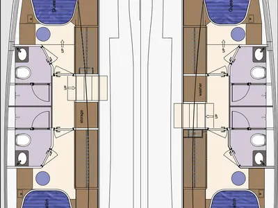 Floor plan of Tradition, a HeySea Seaview 50 catamaran at Central Abaco, Bahamas