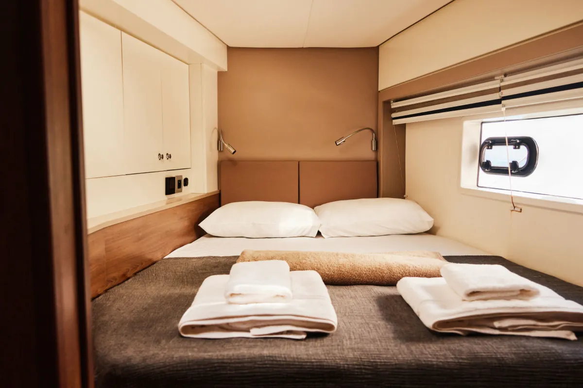 Cabin on Pisces, a Bali 4.2 catamaran at Marmaris, Turkey