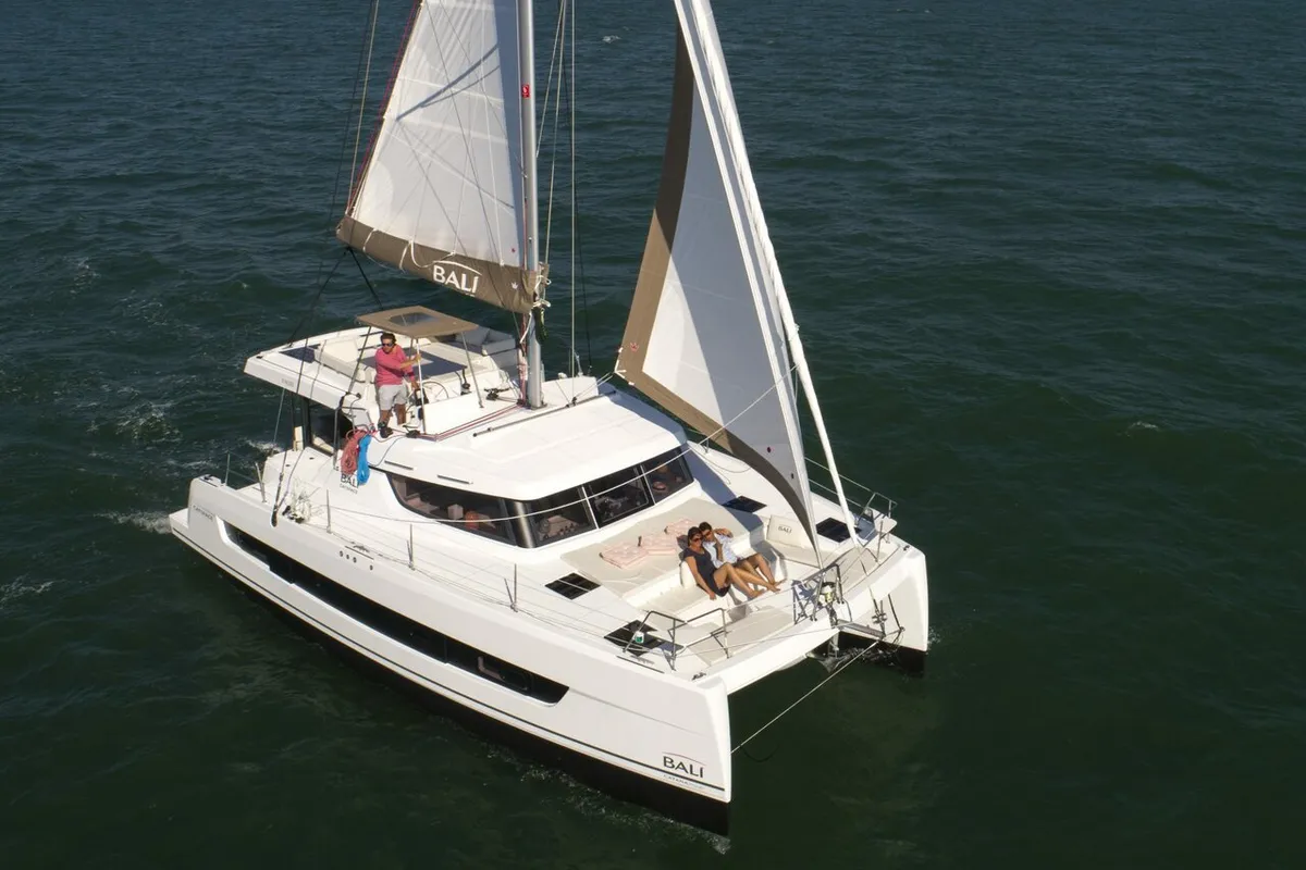 Exterior view of Ida, a Bali Catspace catamaran at Marmaris, Turkey