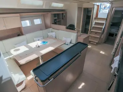 Salon of Solan, a Hanse 575 sailboat at Lavrion, Greece
