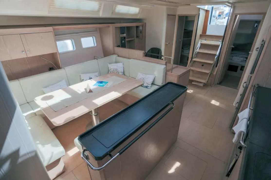 Salon of Solan, a Hanse 575 sailboat at Lavrion, Greece