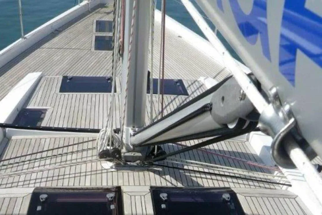 Deck of Solan, a Hanse 575 sailboat at Lavrion, Greece