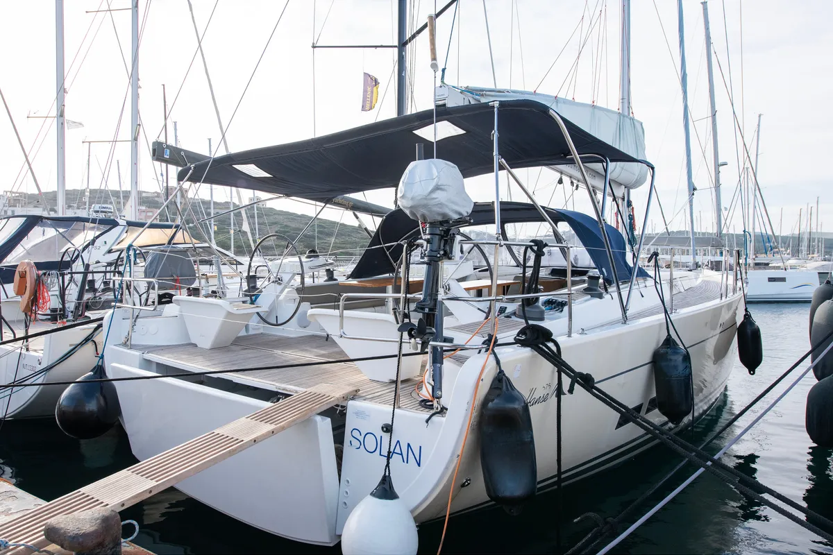 Exterior view of Solan, a Hanse 575 sailboat at Lavrion, Greece