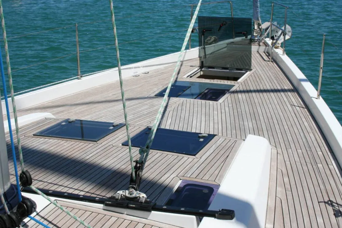 Deck of Solan, a Hanse 575 sailboat at Lavrion, Greece