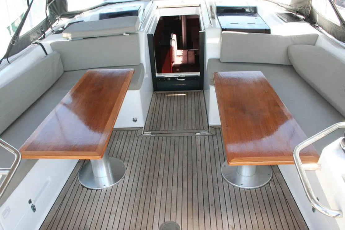 Deck of Solan, a Hanse 575 sailboat at Lavrion, Greece