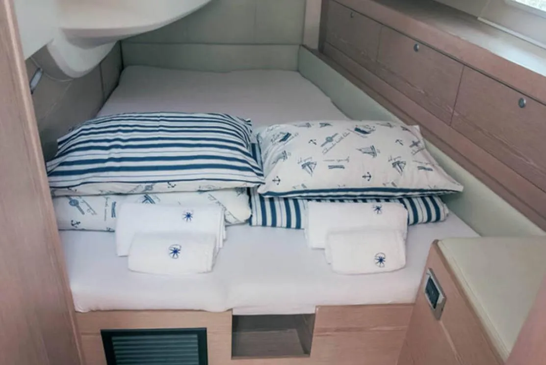 Cabin on Solan, a Hanse 575 sailboat at Lavrion, Greece