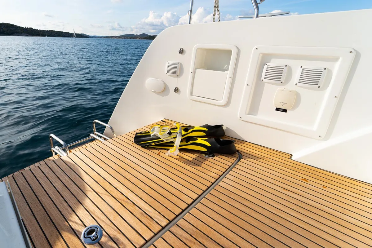 Deck of Sound of Silence, a Lagoon 40 catamaran at Grad Šibenik, Croatia