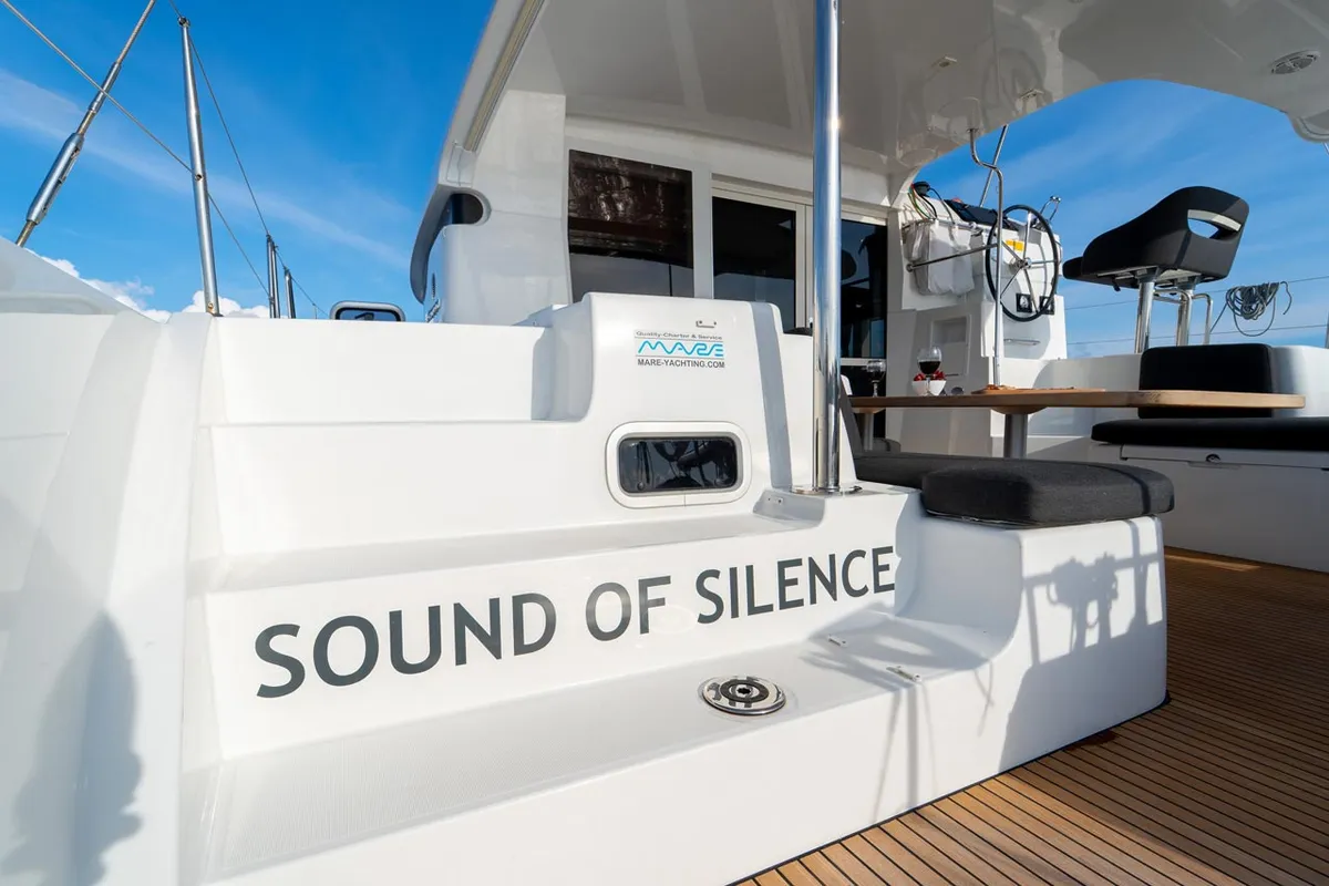 Cockpit of Sound of Silence, a Lagoon 40 catamaran at Grad Šibenik, Croatia