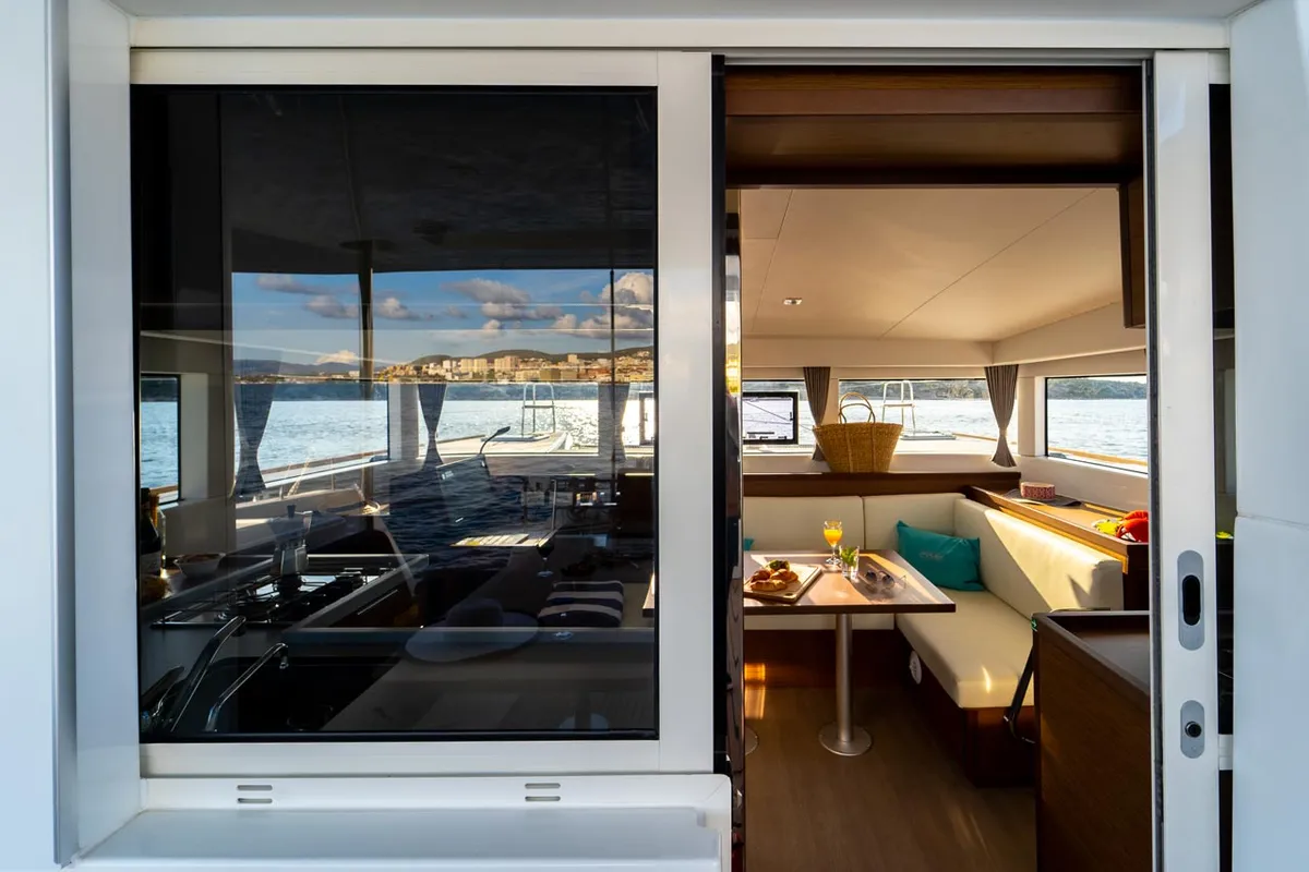 Salon of Sound of Silence, a Lagoon 40 catamaran at Grad Šibenik, Croatia