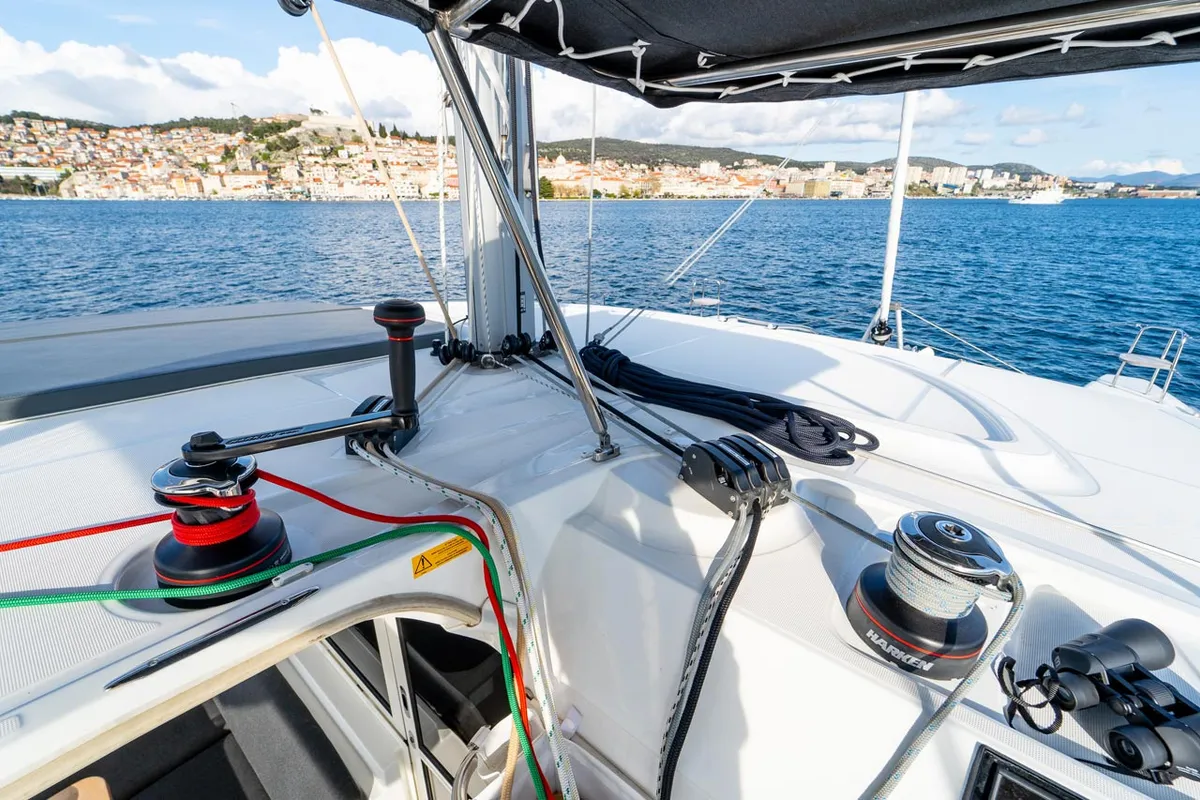 Deck of Sound of Silence, a Lagoon 40 catamaran at Grad Šibenik, Croatia