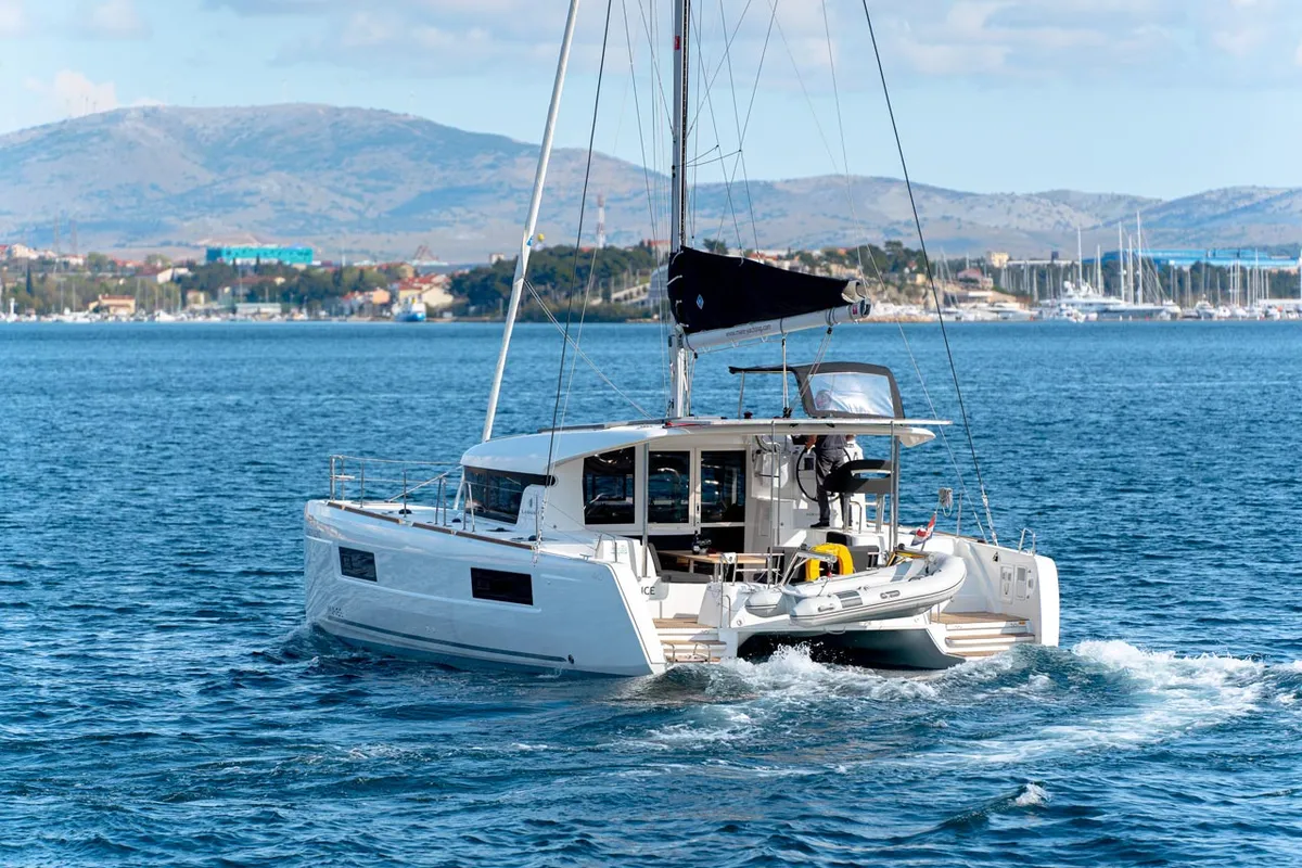 Exterior view of Sound of Silence, a Lagoon 40 catamaran at Grad Šibenik, Croatia