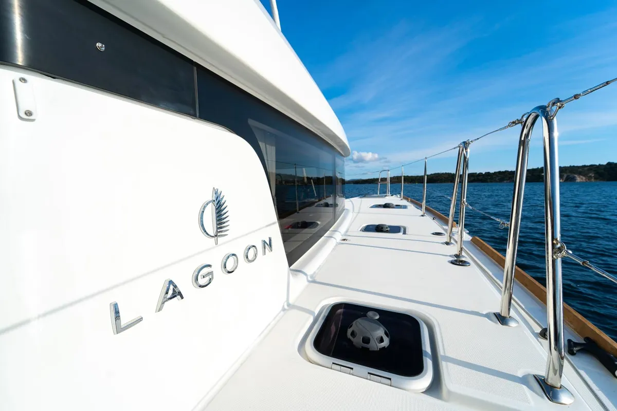 Deck of Sound of Silence, a Lagoon 40 catamaran at Grad Šibenik, Croatia