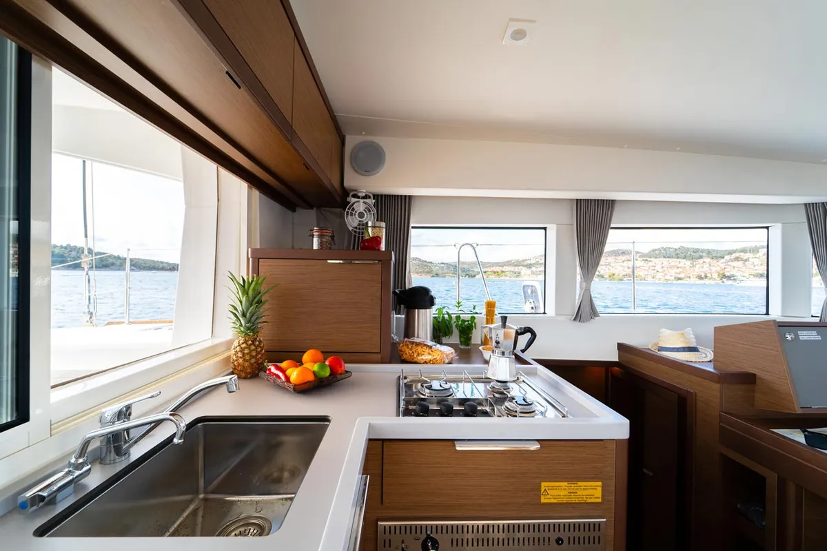 Galley of Sound of Silence, a Lagoon 40 catamaran at Grad Šibenik, Croatia