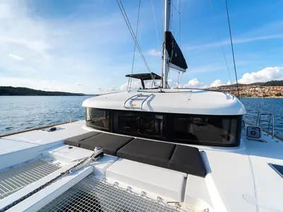Deck of Sound of Silence, a Lagoon 40 catamaran at Grad Šibenik, Croatia