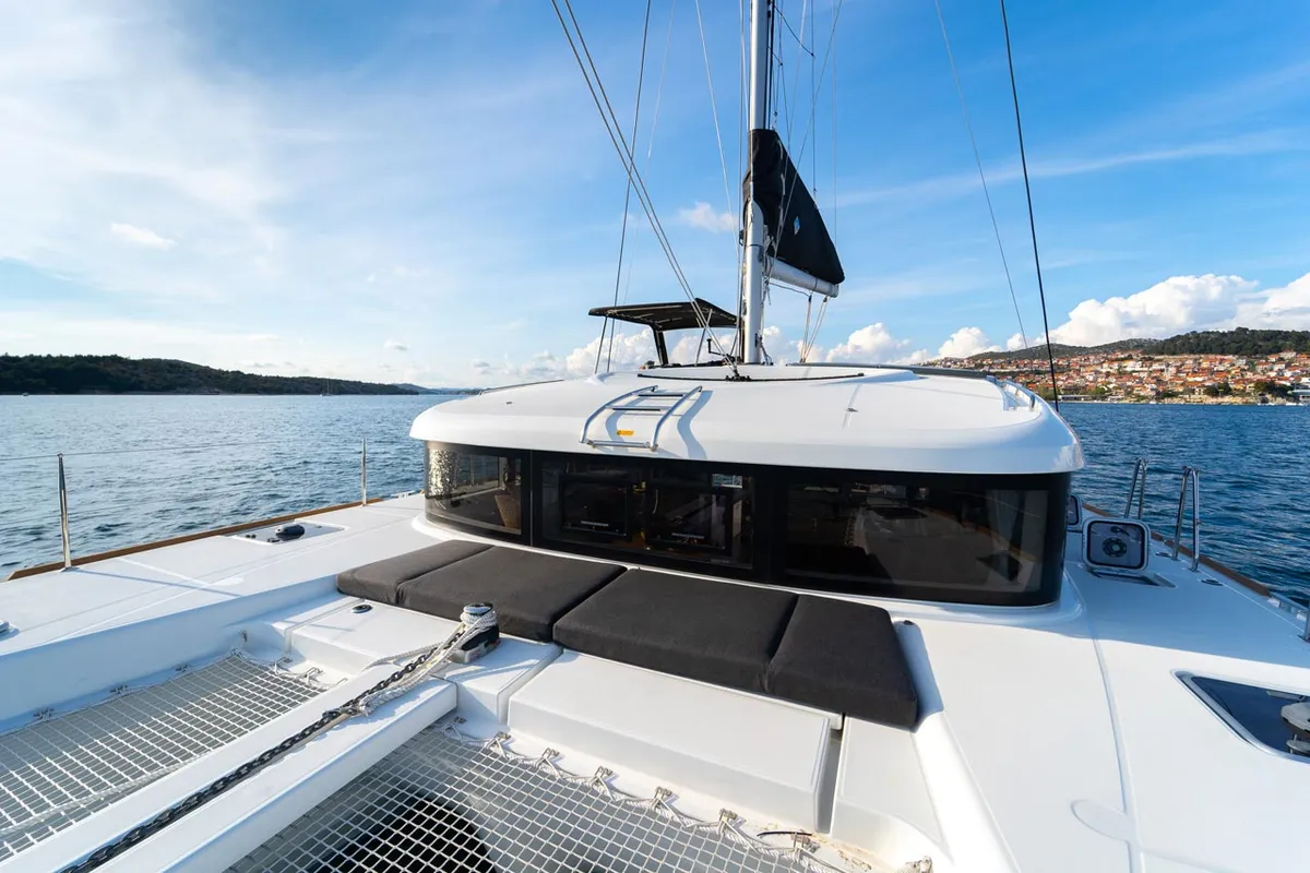 Deck of Sound of Silence, a Lagoon 40 catamaran at Grad Šibenik, Croatia