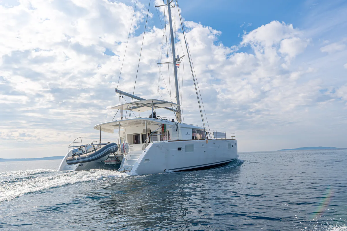 Exterior view of Anja I, a Lagoon 450 Fly catamaran at Općina Rogoznica, Croatia