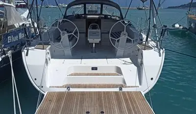 Cockpit of Metis, a Bavaria Cruiser 46 sailboat at Bodrum, Turkey
