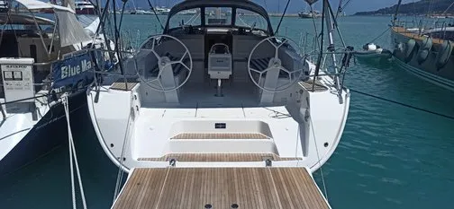 Cockpit of Metis, a Bavaria Cruiser 46 sailboat at Bodrum, Turkey
