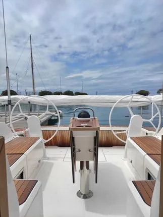 Cockpit of Metis, a Bavaria Cruiser 46 sailboat at Bodrum, Turkey