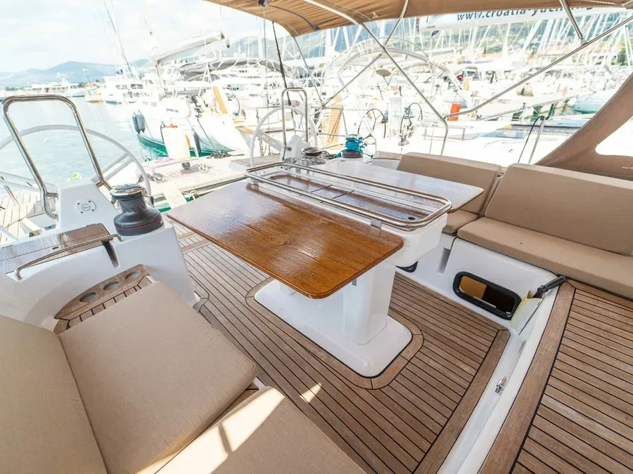 Cockpit of Cupcake, a Elan Impression 50 sailboat at Grad Šibenik, Croatia