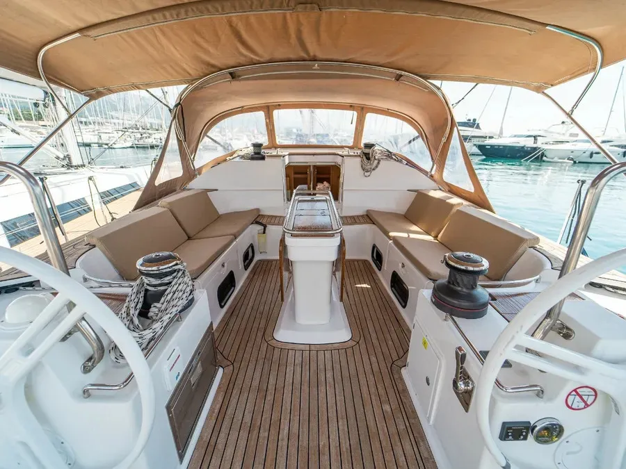 Cockpit of Cupcake, a Elan Impression 50 sailboat at Grad Šibenik, Croatia