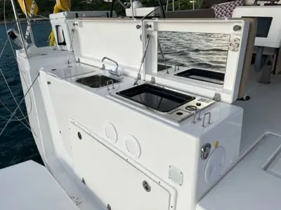 Deck of Hoosier Lady, a Dufour 430 sailboat at Road Town, British Virgin Islands