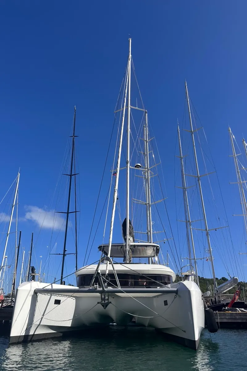 Exterior view of Maui, a Lagoon 55 catamaran at Marigot, France