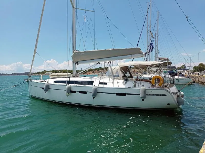Exterior view of Aelia, a Bavaria Cruiser 46 sailboat at Municipal Unit of Nea Peramos, Greece