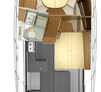 Floor plan of Periska, a Beneteau Antares 11 Fly OB motorboat at Split, Croatia