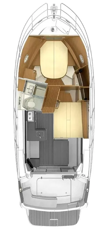 Floor plan of Periska, a Beneteau Antares 11 Fly OB motorboat at Split, Croatia