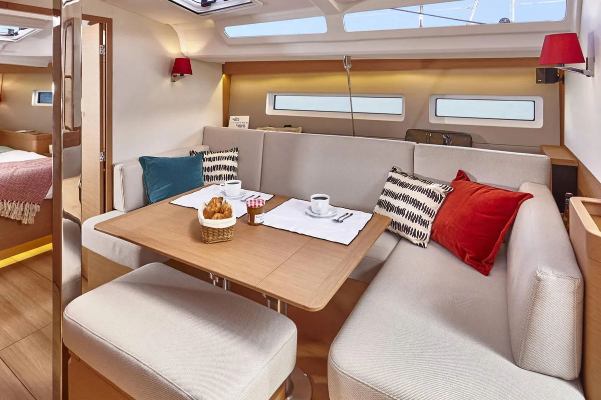Salon of Agrippa, a Jeanneau Sun Odyssey 440 sailboat at Lavrion, Greece