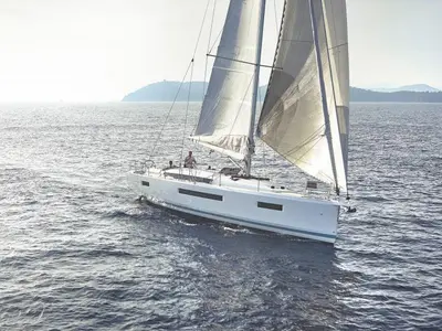 Exterior view of Agrippa, a Jeanneau Sun Odyssey 440 sailboat at Lavrion, Greece