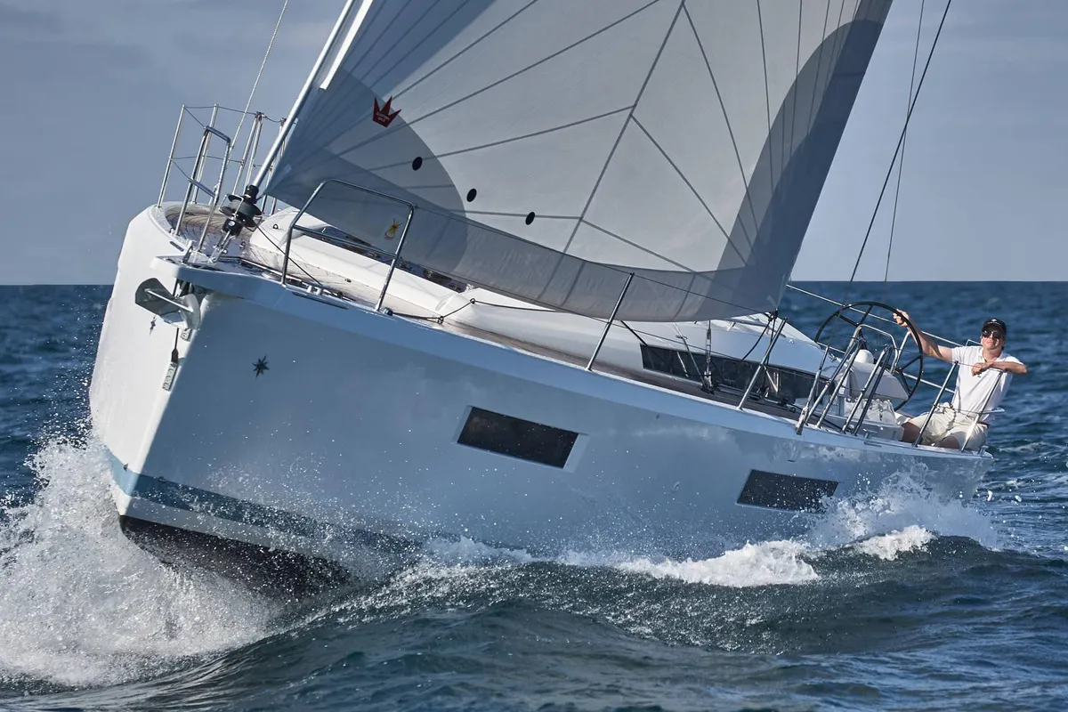 Exterior view of Agrippa, a Jeanneau Sun Odyssey 440 sailboat at Lavrion, Greece