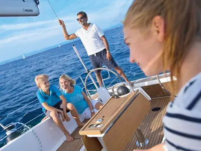 Cockpit of Marea, a Bavaria Cruiser 41 sailboat at Lefkada, Greece