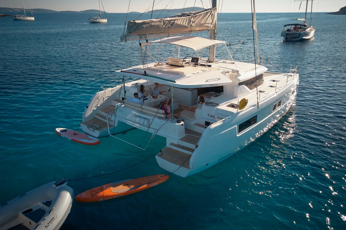 Exterior view of CONSTELLATION, a Lagoon 46 catamaran at Trogir, Croatia