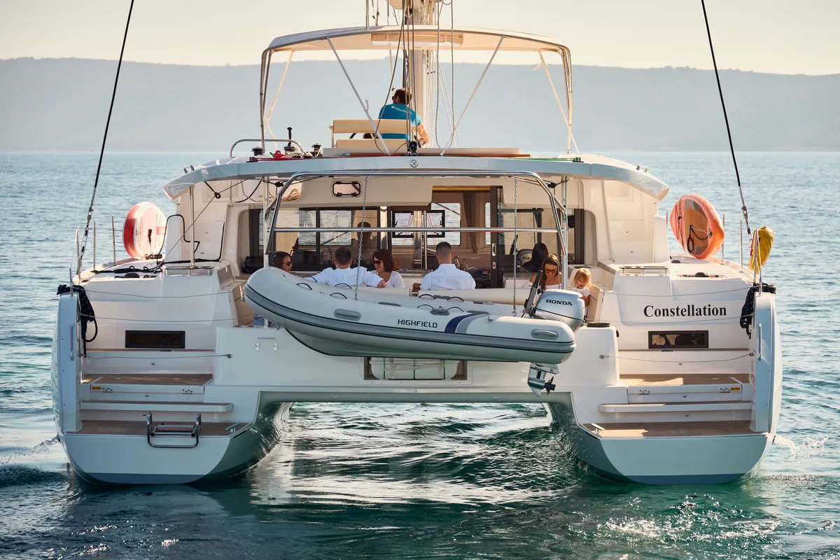 Exterior view of CONSTELLATION, a Lagoon 46 catamaran at Trogir, Croatia