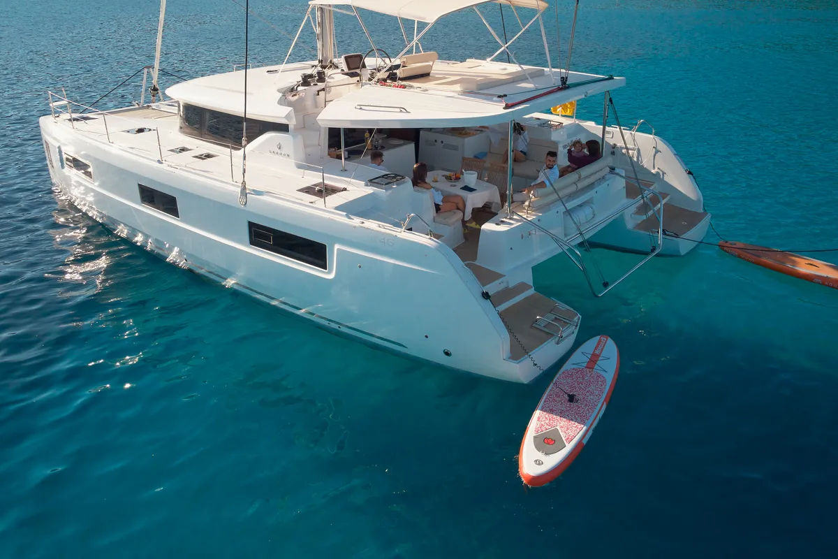 Exterior view of CONSTELLATION, a Lagoon 46 catamaran at Trogir, Croatia