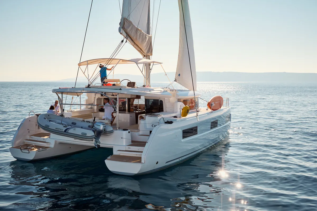 Exterior view of CONSTELLATION, a Lagoon 46 catamaran at Trogir, Croatia