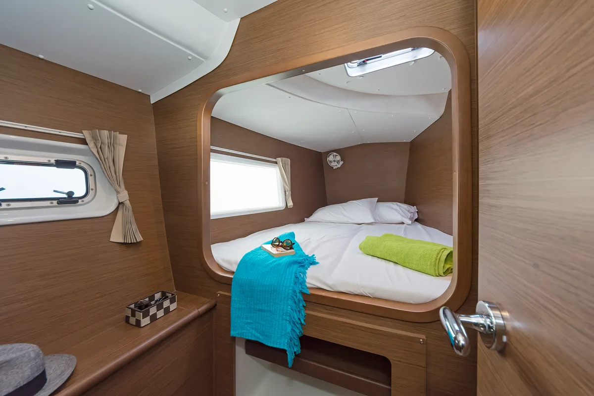 Cabin on Eleven, a Lagoon 380 catamaran at Kontokali, Greece