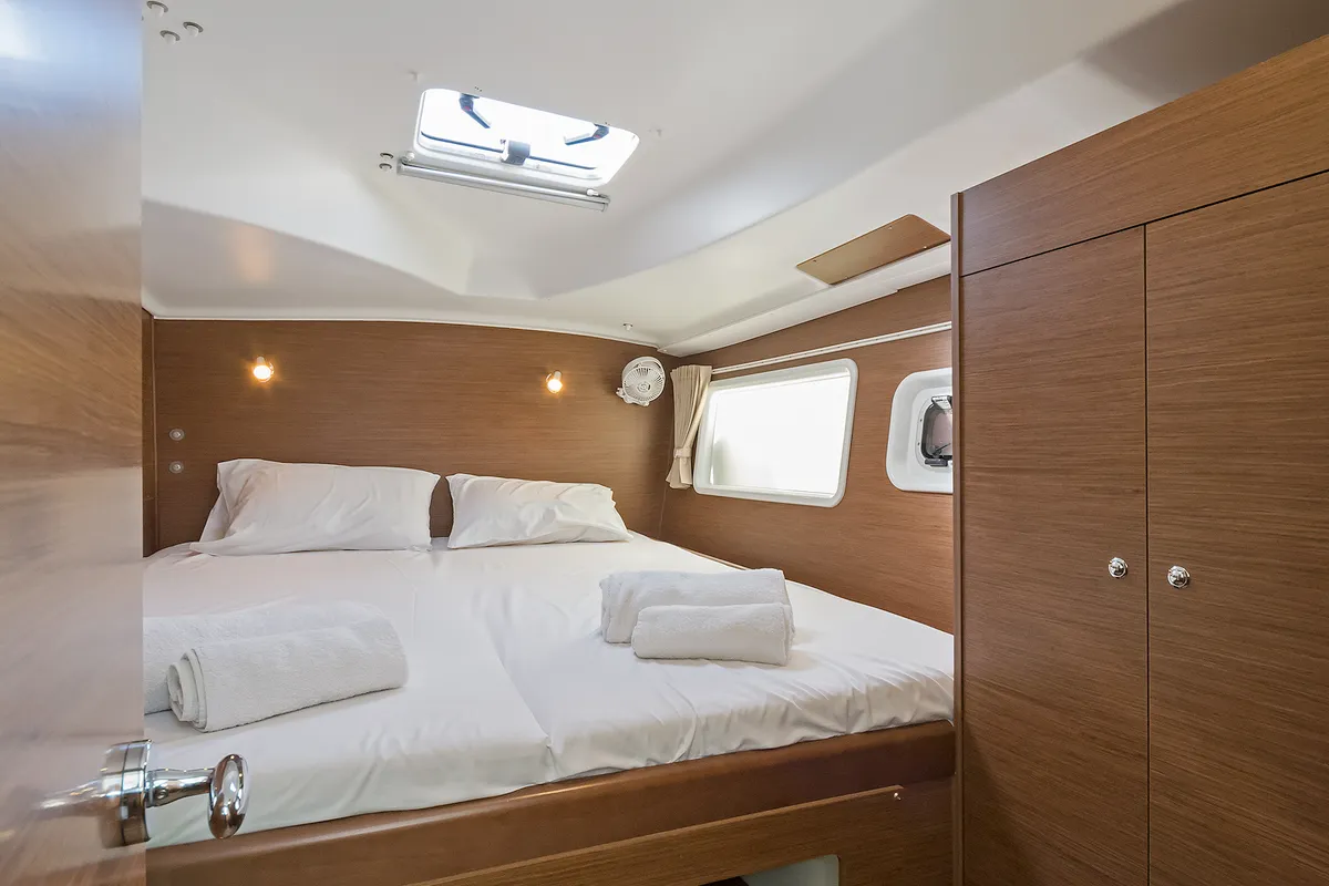 Cabin on Eleven, a Lagoon 380 catamaran at Kontokali, Greece