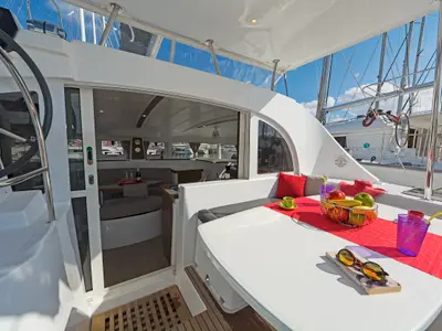 Deck of Eleven, a Lagoon 380 catamaran at Kontokali, Greece
