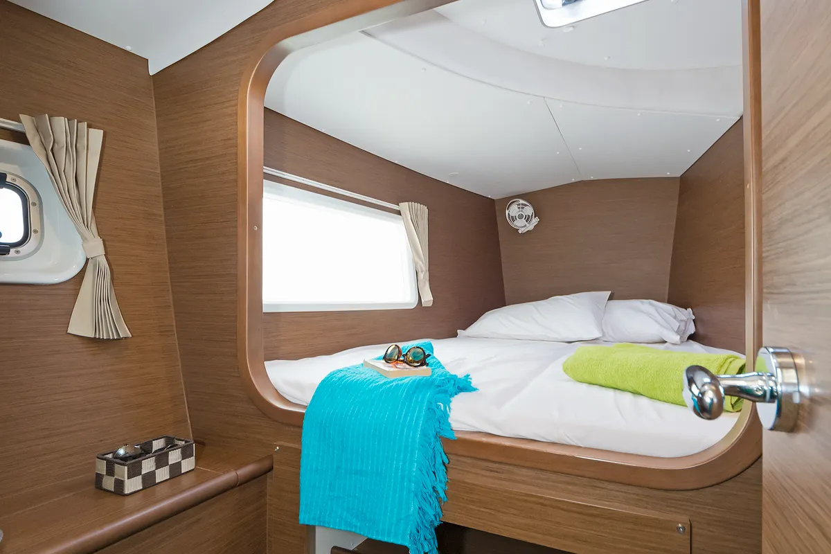 Cabin on Eleven, a Lagoon 380 catamaran at Kontokali, Greece