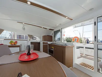 Galley of Eleven, a Lagoon 380 catamaran at Kontokali, Greece