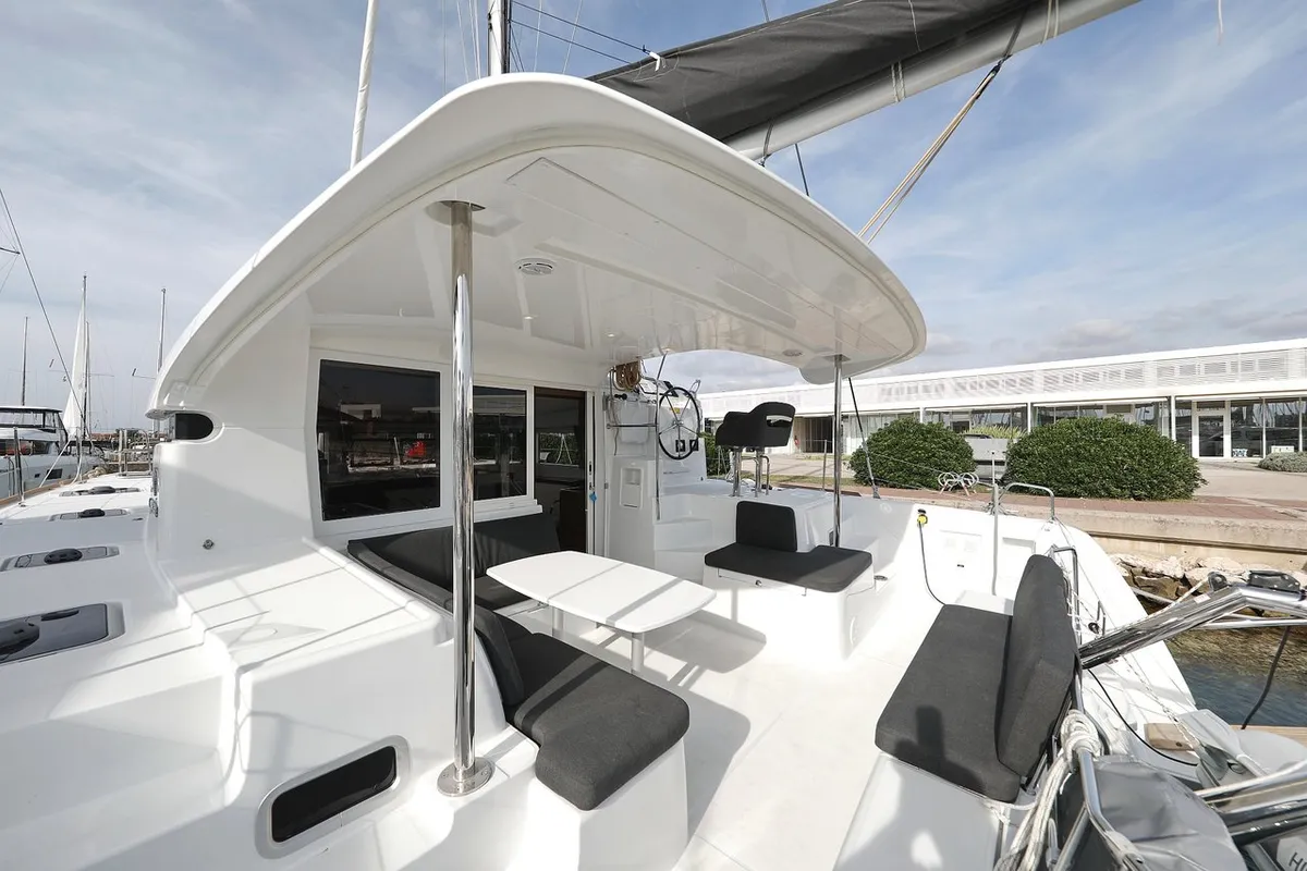 Deck of Blue Angel, a Lagoon 40 catamaran at Sukošan, Croatia