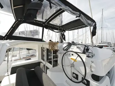 Cockpit of Blue Angel, a Lagoon 40 catamaran at Sukošan, Croatia