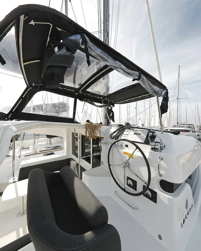 Cockpit of Blue Angel, a Lagoon 40 catamaran at Sukošan, Croatia