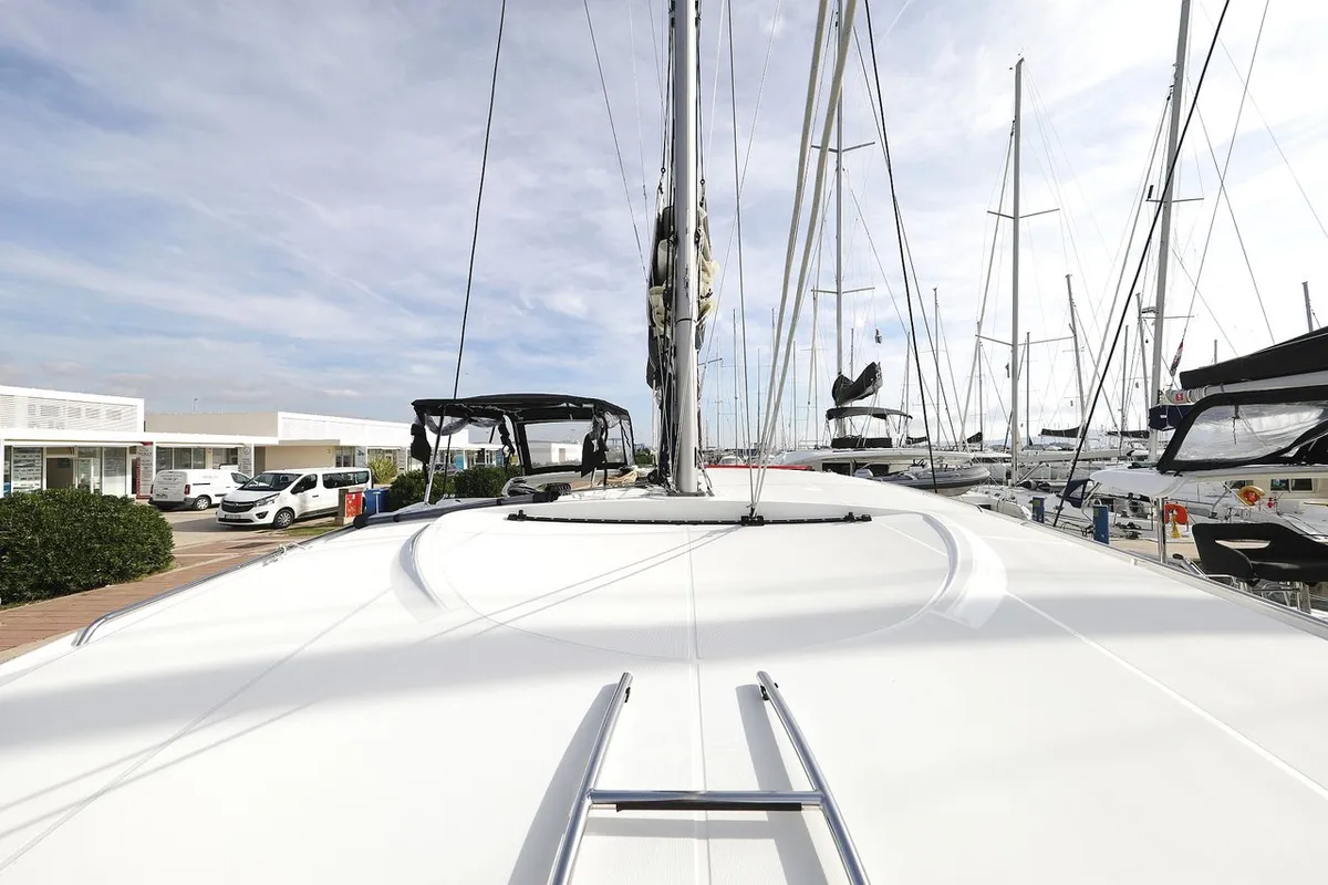 Deck of Blue Angel, a Lagoon 40 catamaran at Sukošan, Croatia