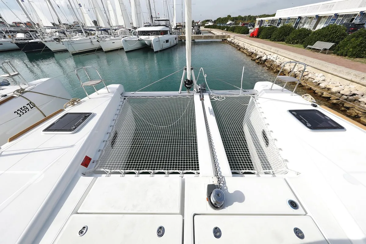 Deck of Blue Angel, a Lagoon 40 catamaran at Sukošan, Croatia